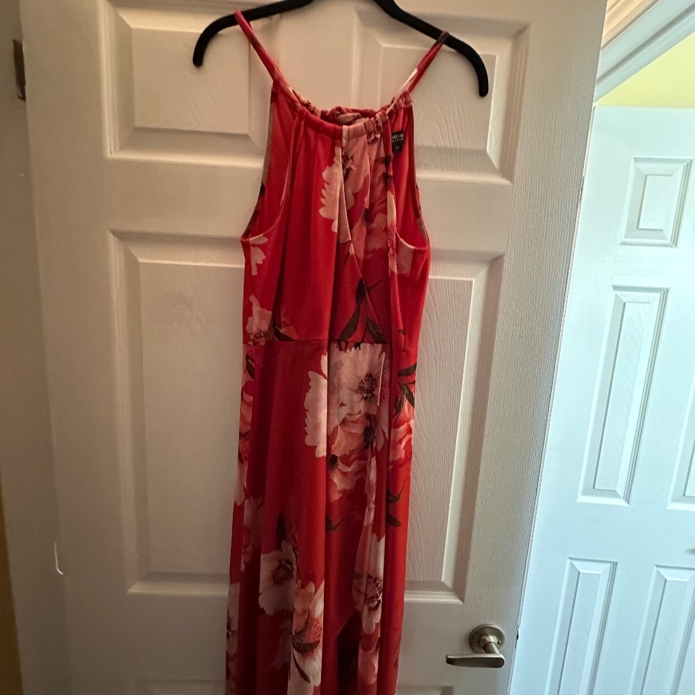 Le Château Floral Halter Dress – Orange & Pink – Petite Small – Made in Canada